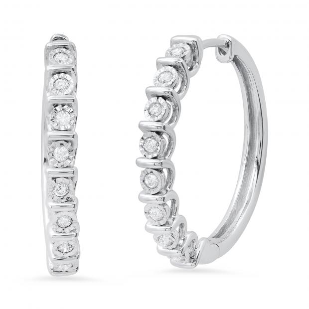 0.26 Carat (ctw) Round White Diamond Style Hoops & Huggies Earrings 1/4 CT | 925 Sterling Silver
