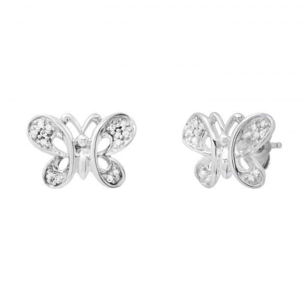 0.10 Carat (ctw) Round White Diamond Elegant Butterfly Stud Earrings 1/10 CT | 925 Sterling Silver
