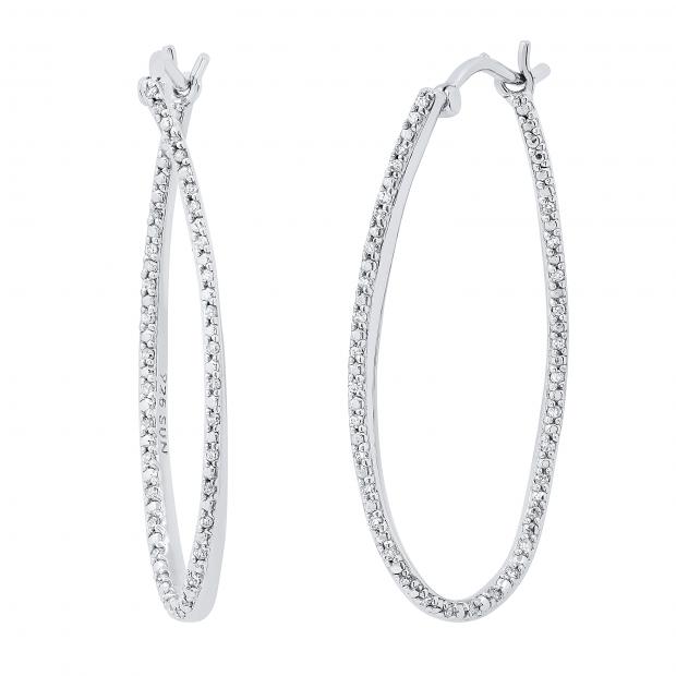 0.16 Carat (ctw) Round White Diamond Inside Out Twisted Thin Hoop Earrings | 925 Sterling Silver