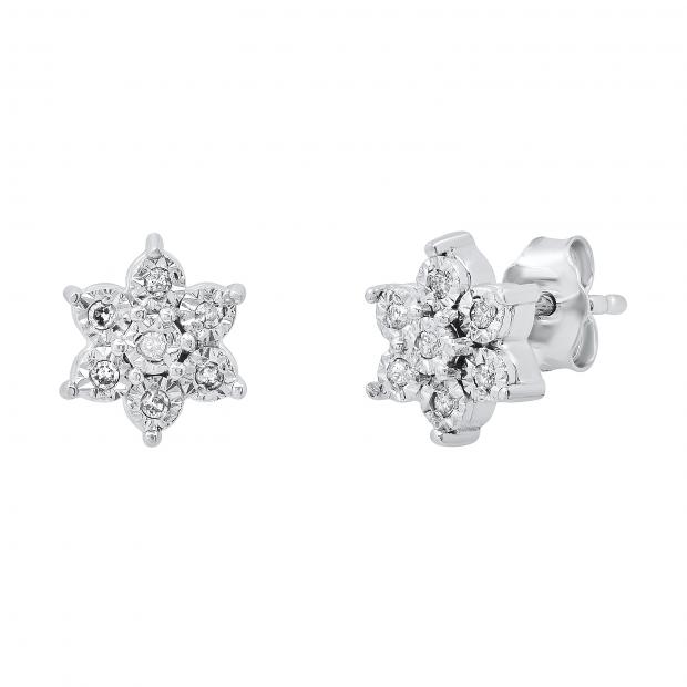 0.05 Carat (ctw) Round White Diamond Ladies Cluster Style Floral Stud Earrings | 925 Sterling Silver