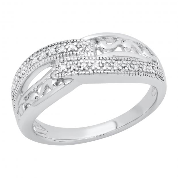 0.12 Carat (ctw) Round White Diamond Ladies Bypass Style Fancy Engagement Ring | 925 Sterling Silver
