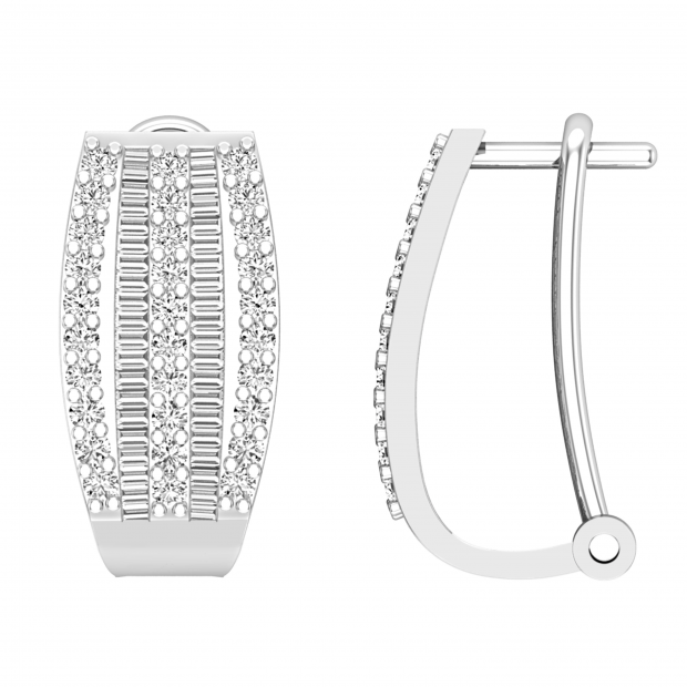 1.02 Carat (ctw) Baguette & Round White Diamond Ladies Hoop Earrings 1 CT | 18K White Gold