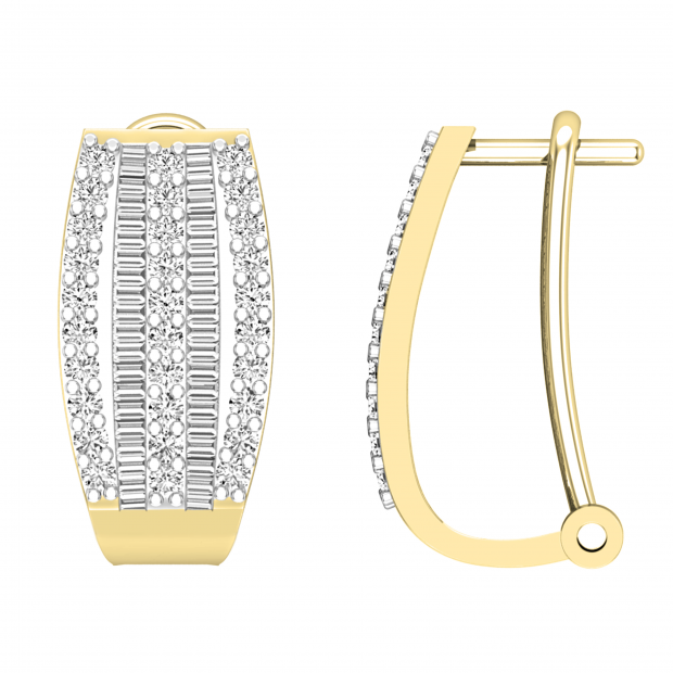 1.02 Carat (ctw) Baguette & Round White Diamond Ladies Hoop Earrings 1 CT | 18K Yellow Gold