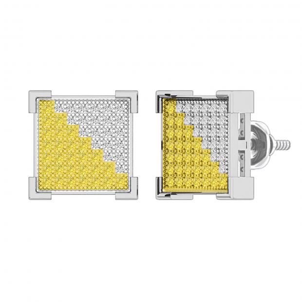0.44 Carat (ctw) Round Yellow & White Diamond Square Shape Men