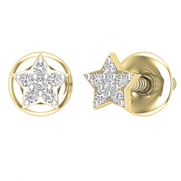 0.05 Carat (ctw) Round White Diamond Ladies Star Screw Back Stud Earrings | 10K Yellow Gold