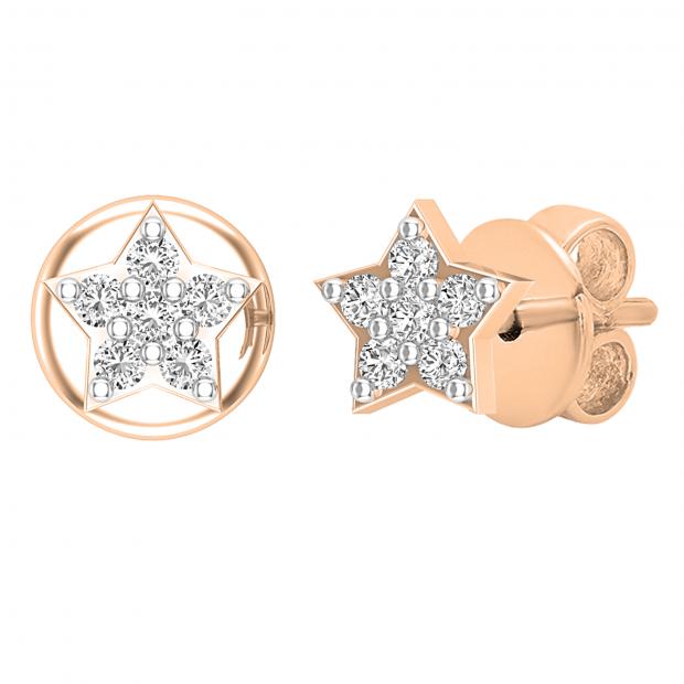0.05 Carat (ctw) Round White Diamond Ladies Star Push Back Stud Earrings | 18K Rose Gold