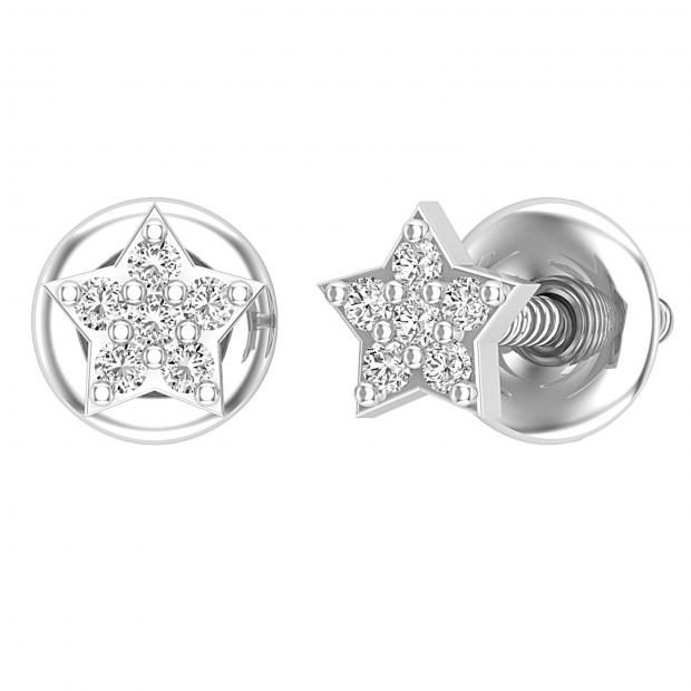 0.05 Carat (ctw) Round White Diamond Ladies Star Screw Back Stud Earrings | 925 Sterling Silver