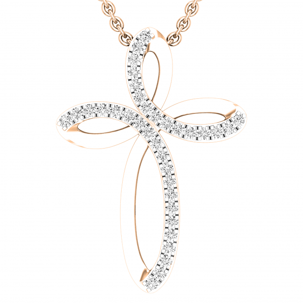 0.25 Carat (ctw) Round White Diamonds Ladies Loop Cross Pendant 1/4 CT | 18K Rose Gold