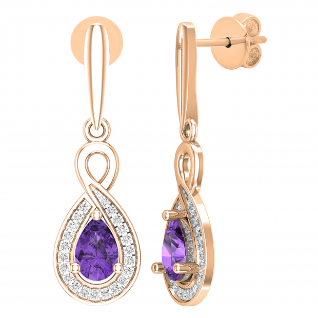 6X4 MM Pear Amethyst & Round White Diamond Infinity Halo Teardrop Earrings for Her | 14K Rose Gold