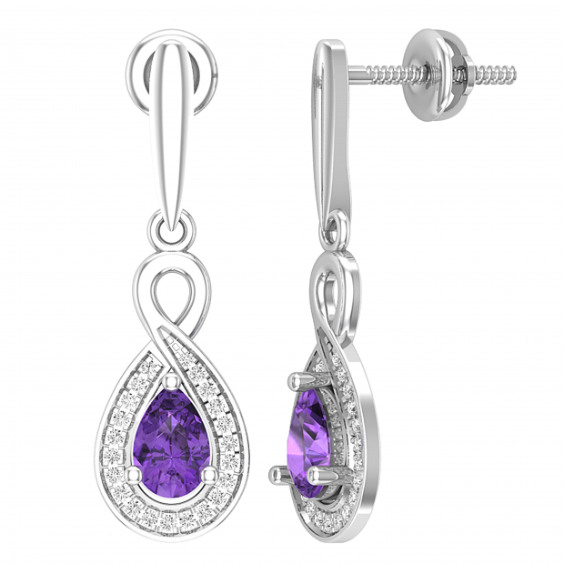 6X4 MM Pear Amethyst & Round White Diamond Infinity Halo Teardrop Earrings for Her | Sterling Silver