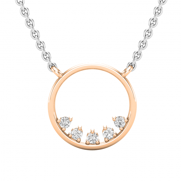 0.05 Carat (ctw) Round Diamonds Ladies Open Circle Pendant with 18 Inch Silver Chain | 18K Rose Gold