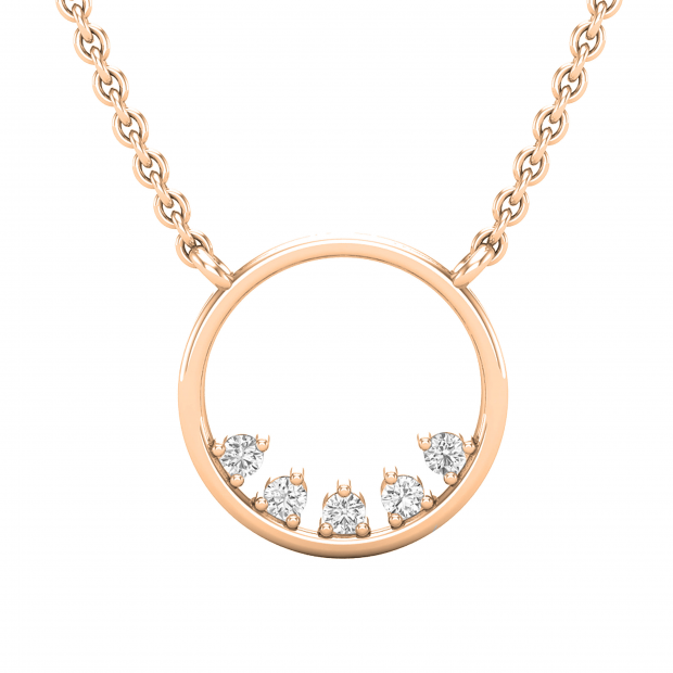 0.05 Carat (ctw) Round Diamonds Ladies Open Circle Pendant with 18 Inch Gold Chain | 18K Rose Gold