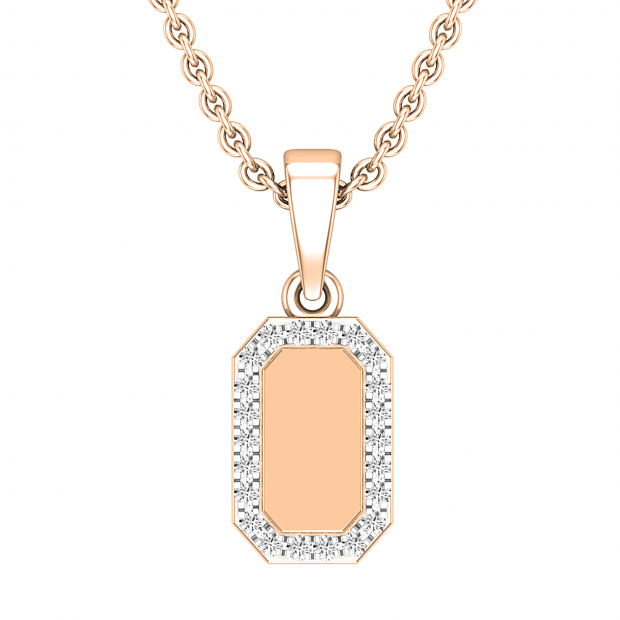 0.10 Carat (ctw) Round Diamond Tiny Classic Dog Tag Charm Pendant for Him 1/10 CT 18K Rose Gold