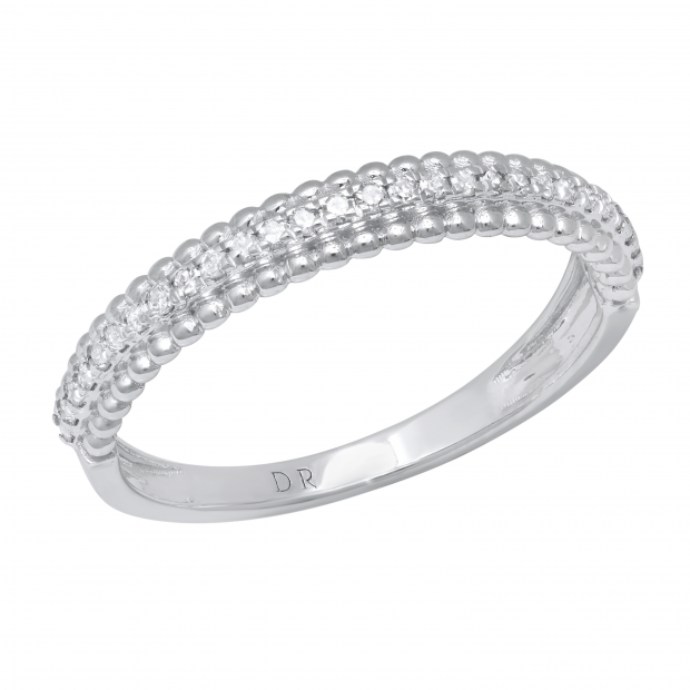 0.15 Carat (ctw) Round White Diamond Half Eternity Beaded Wedding Band for Women | 925 Sterling Silver