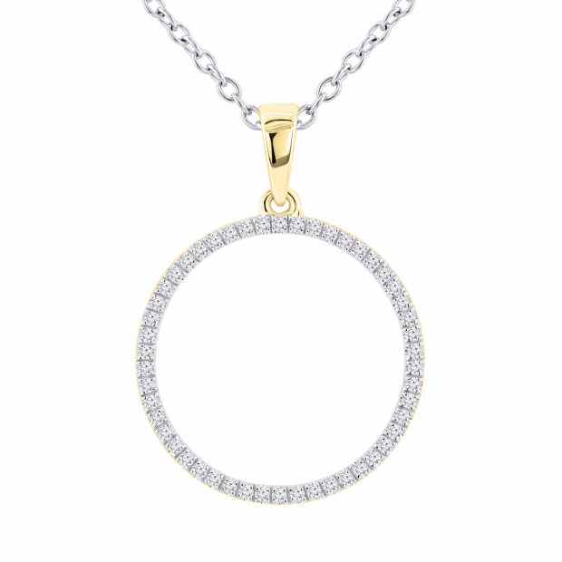 0.15 Carat (ctw) Round White Diamond Circle Pendant for Women with 18 Inch Silver Chain | 18K Yellow Gold