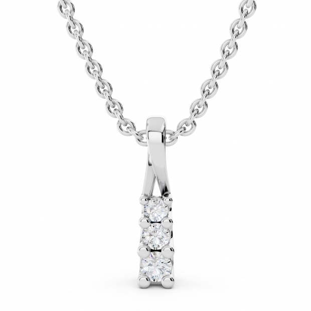 0.15 Carat (ctw) Round Diamond Ladies Linear Three Stone Elegant Journey Pendant, 10K White Gold