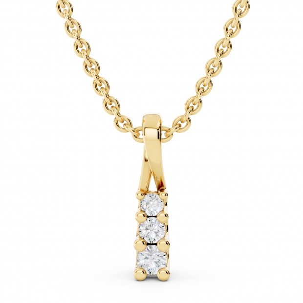 0.15 Carat (ctw) Round Diamond Ladies Linear Three Stone Elegant Journey Pendant, 14K Yellow Gold