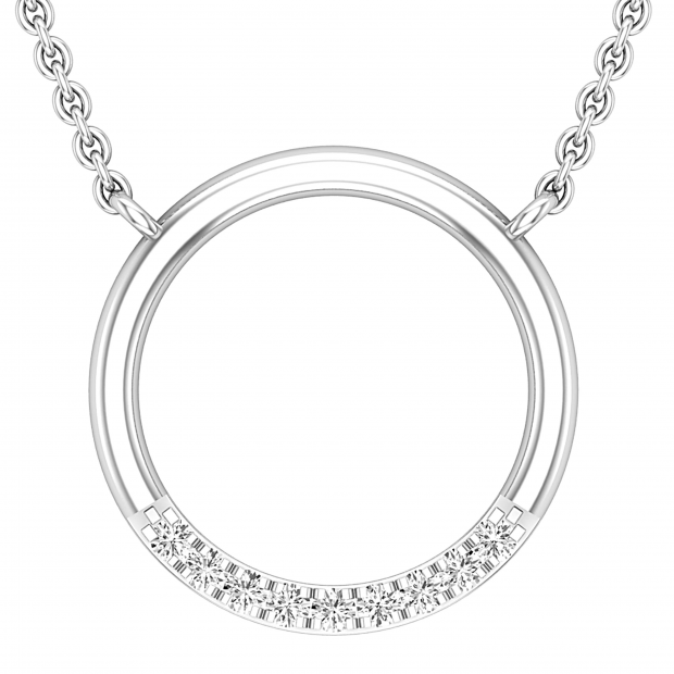 0.10 Carat (ctw) Round White Diamonds Ladies Journey Circle Pendant with 18 Inch Silver Chain 1/10 CT | 925 Sterling Silver