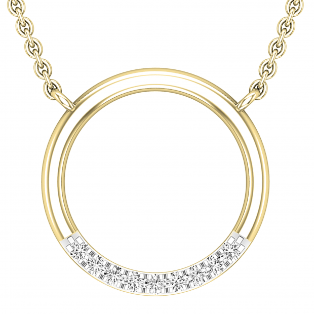 0.10 Carat (ctw) Round White Diamonds Ladies Journey Circle Pendant with 18 Inch Gold Chain 1/10 CT | 14K Yellow Gold