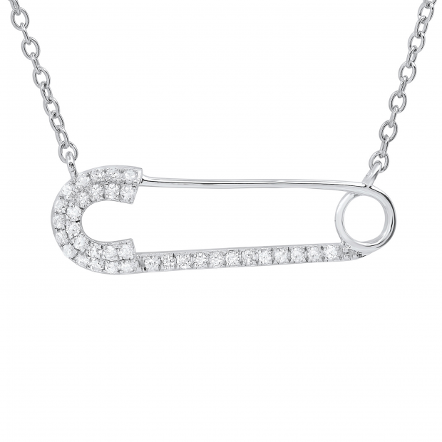 0.20 Carat (ctw) Round White Diamond Horizontal Safety Pin Pendant for Women with 18 Inch Silver Chain | 925 Sterling Silver