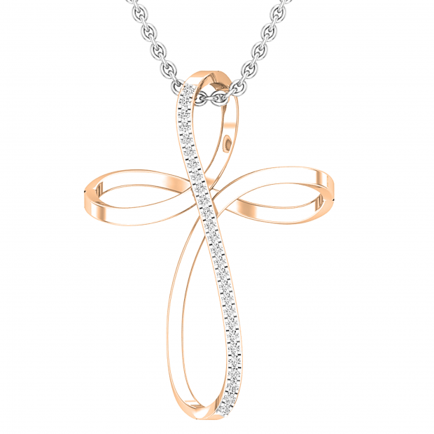 0.10 Carat (ctw) Round Diamond Ladies Silky Infinity Ribbon Cross Pendant 1/10 CT 10K Rose Gold