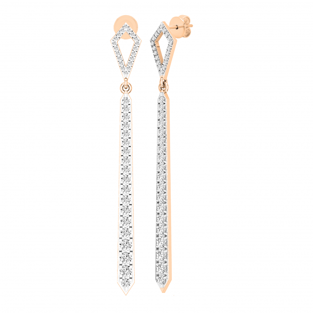 1.35 Carat (ctw) Round White Diamond Ladies Long Linear Bar Drop Earrings | 10K Rose Gold