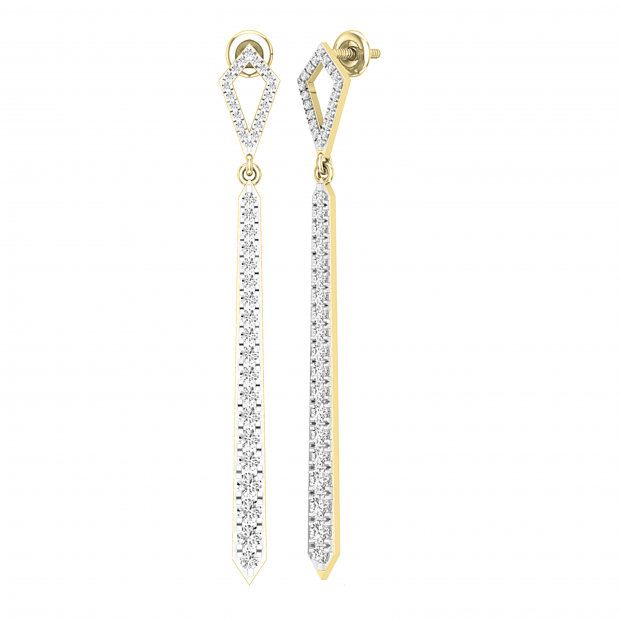 1.35 Carat (ctw) Round White Diamond Ladies Long Linear Bar Drop Earrings | 14K Yellow Gold