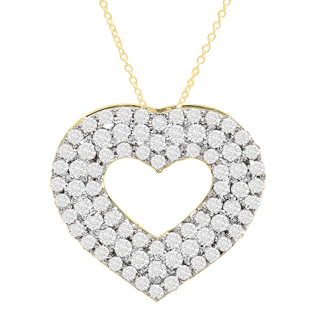 0.75 Carat (ctw) Round White Diamond Ladies Layered Open Heart Pendant 3/4 CT 14K Yellow Gold