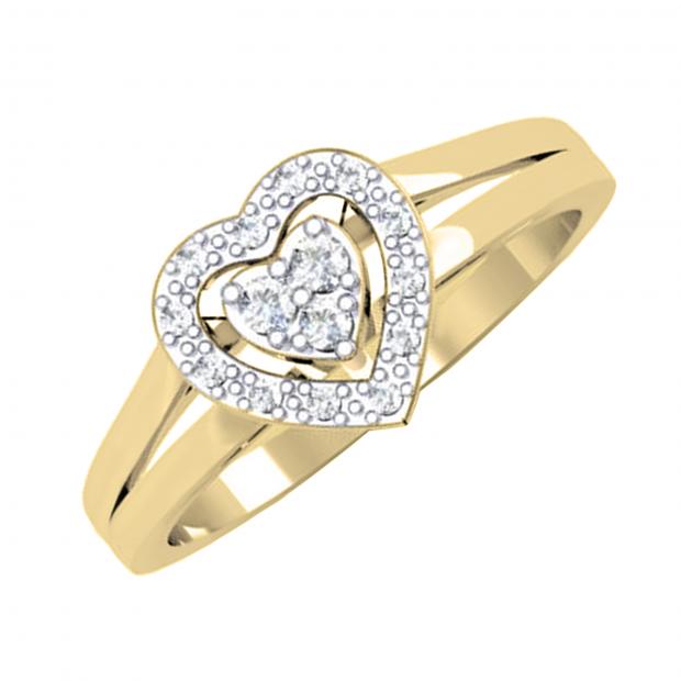 0.10 Carat (ctw) Round Diamond Ladies Double Heart Split Shank Promise Ring 1/10 CT 14K Yellow Gold