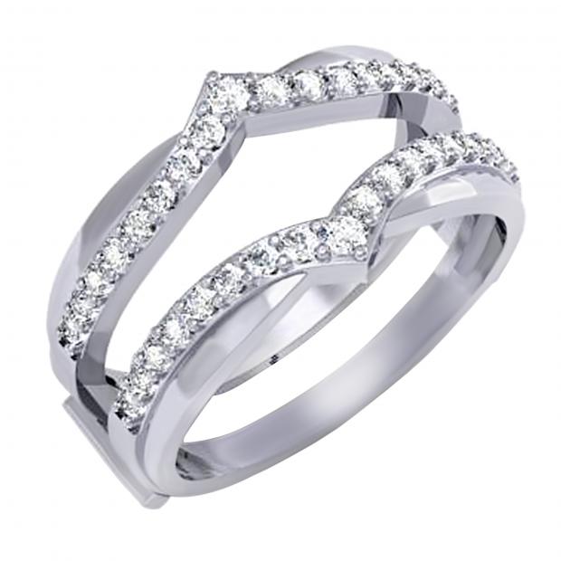 0.48 Carat (ctw) Round Diamond Ladies Enhancer Guard Chevron Wedding Band 1/2 CT 10K White Gold
