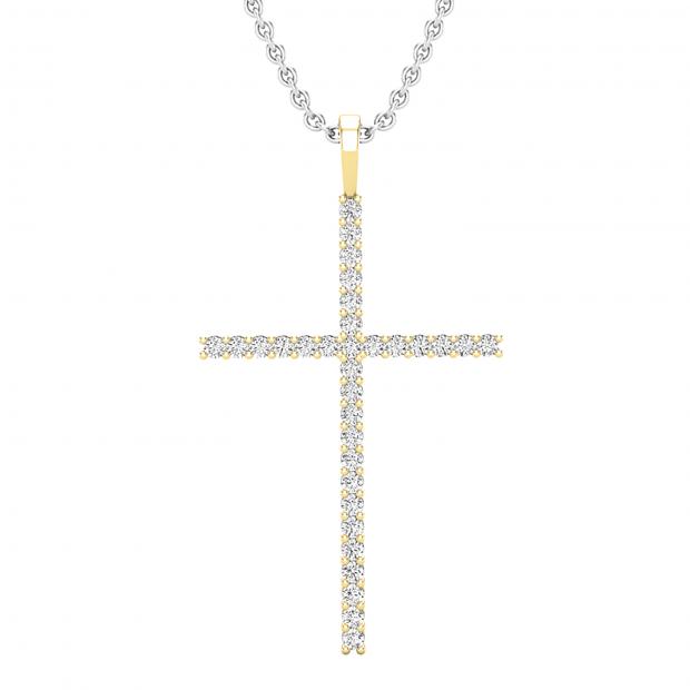 0.40 Carat (ctw) Round White Diamond Ladies Delicate Cross Symbol of Faith Pendant 10K Yellow Gold