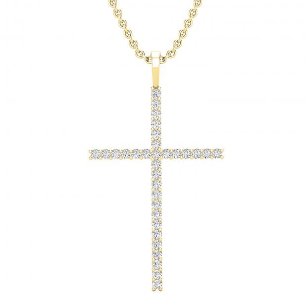 0.40 Carat (ctw) Round White Diamond Ladies Delicate Cross Symbol of Faith Pendant 14K Yellow Gold
