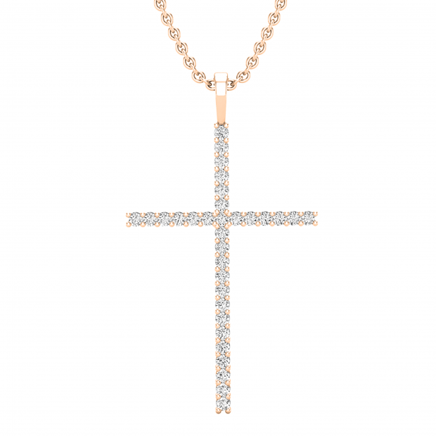 0.40 Carat (ctw) Round White Diamond Ladies Delicate Cross Symbol of Faith Pendant, 18K Rose Gold