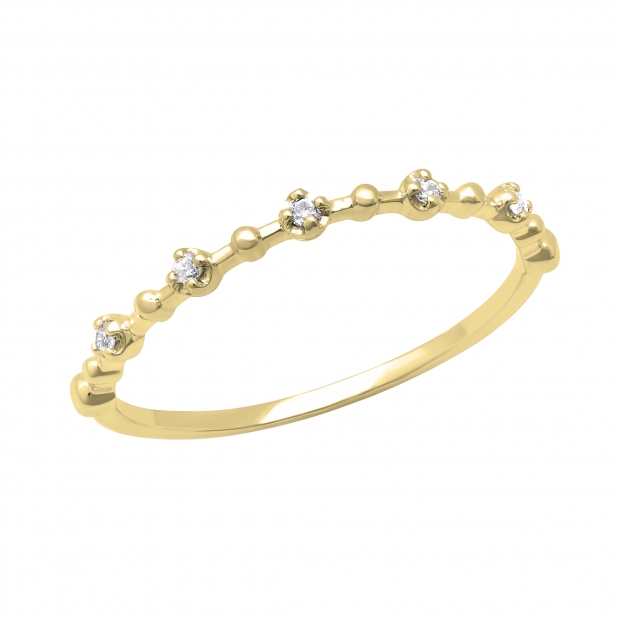 0.05 Carat (ctw) Round White Diamond Ladies Alternating Beaded Dainty Wedding Band 14K Yellow Gold