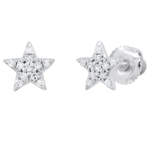 0.10 Carat (ctw) Round White Diamond Party Wear Star Stud Earrings for Her 1/10 CT 14K White Gold