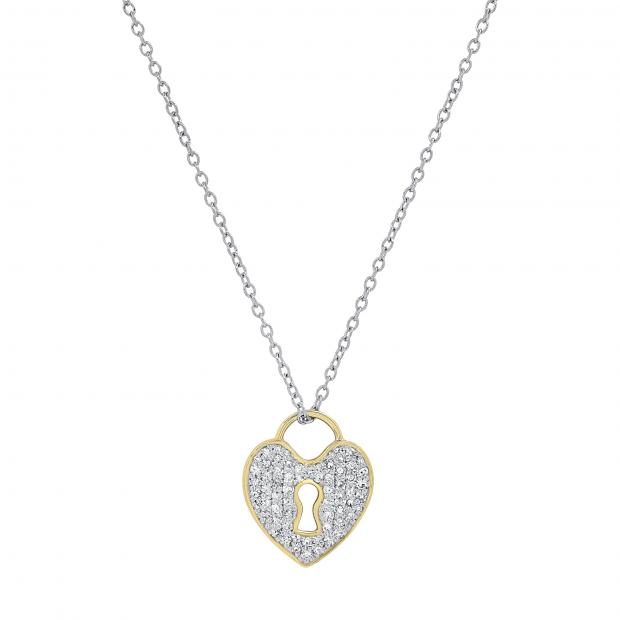 0.45 Carat (ctw) Round White Diamond Heart Shaped Lock Keyhole Pendant for Women with 18 Inch Silver Chain | 18K Yellow Gold