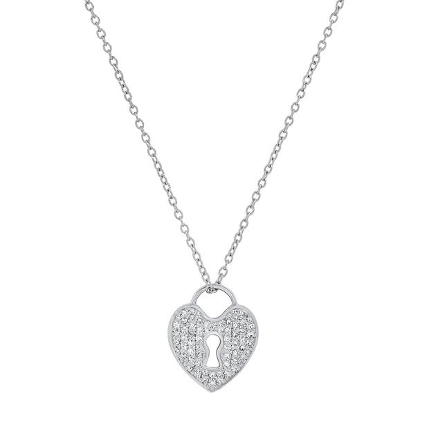 0.45 Carat (ctw) Round White Diamond Heart Shaped Lock Keyhole Pendant for Women with 18 Inch Silver Chain | 925 Sterling Silver
