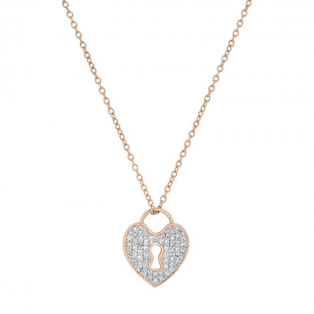 0.45 Carat (ctw) Round White Diamond Heart Shaped Lock Keyhole Pendant for Women with 18 Inch Gold Chain | 14K Rose Gold