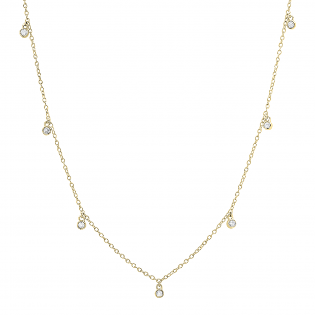 Round White Diamonds Station Necklace for Her (0.24 ctw, Color I-J, Clarity I2-I3) in 10K Yellow Gold