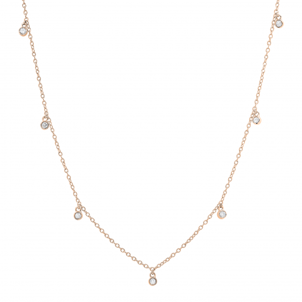 Round White Diamonds Station Necklace for Her (0.24 ctw, Color I-J, Clarity I1-I2) in 18K Rose Gold