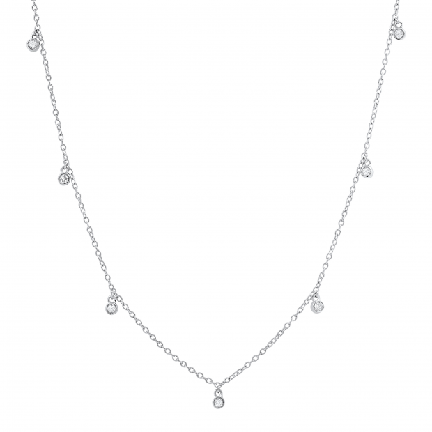 Round White Diamonds Station Necklace for Her (0.24 ctw, Color I-J, Clarity I2-I3) in 925 Sterling Silver