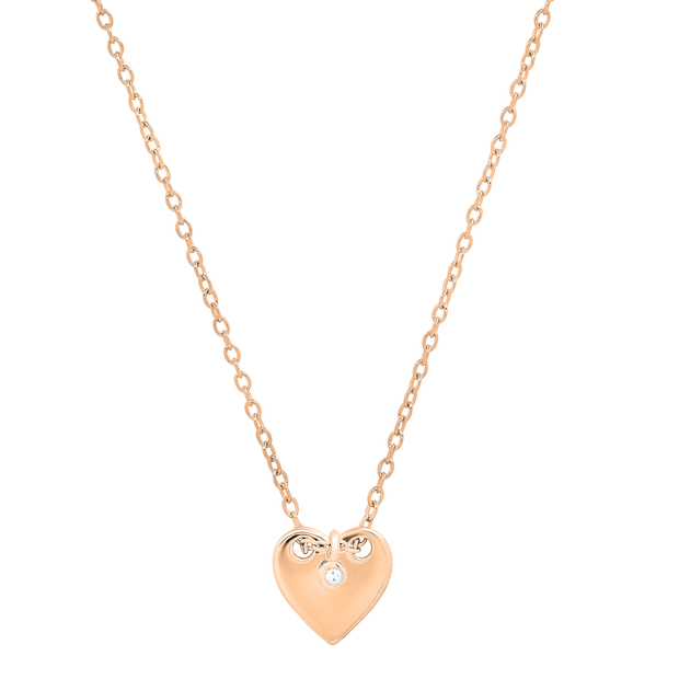 0.02 Carat (ctw) Hanging Round White Diamond Ladies Charm Plain Heart Pendant 10K Rose Gold