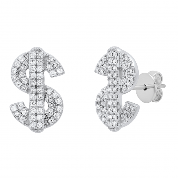 0.20 Carat (ctw) Round White Diamond Dollar  Letter Stud Earrings for Her 1/5 CT Sterling Silver