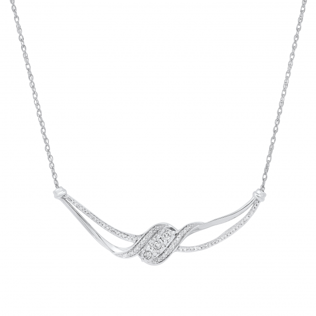 0.25 Carat (ctw) Round Diamond Ladies Three Stone Twisted Wing Shape Pendant 1/4 CT, Sterling Silver