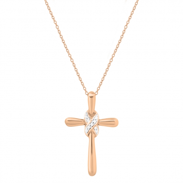 Ladies Infinity Cross Religious Pendant with Round Diamond Accents in Gold Chain, 10K Rose Gold