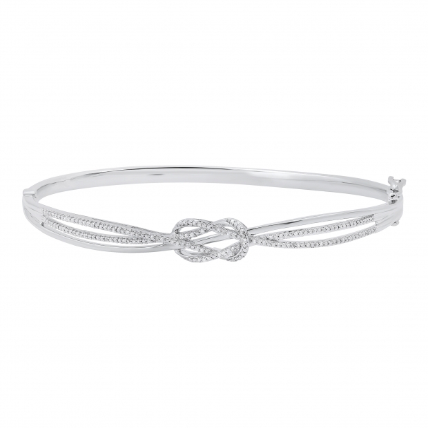 Round White Diamond Infinity Knot Bangle Bracelet for Her (Diameter 2.75 inch 0.25 ctw Color I-J Clarity I2-I3) in 925 Sterling Silver