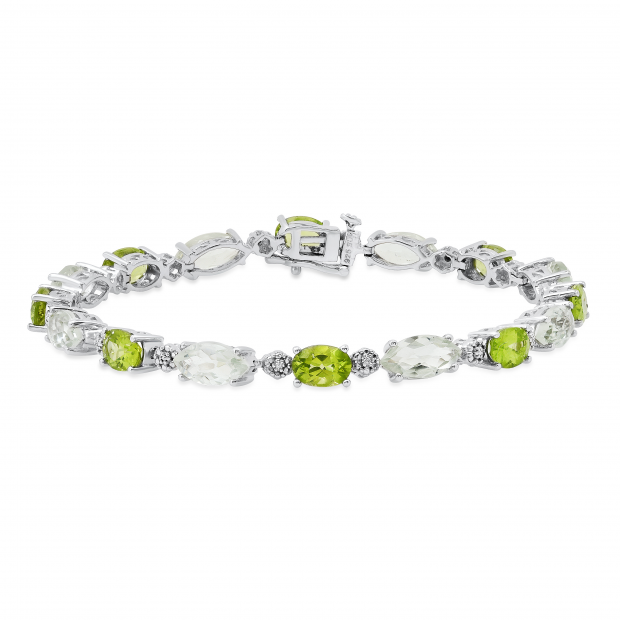 5X7 mm Oval Peridot & 5X10 mm Marquise Amethyst Ladies Fashion Handmade Bracelet Sterling Silver