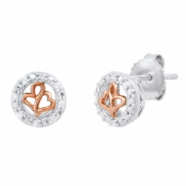 0.05 Carat (ctw) Round Diamond Ladies Circle Heart Stud Earrings Rose Gold Plated Sterling Silver
