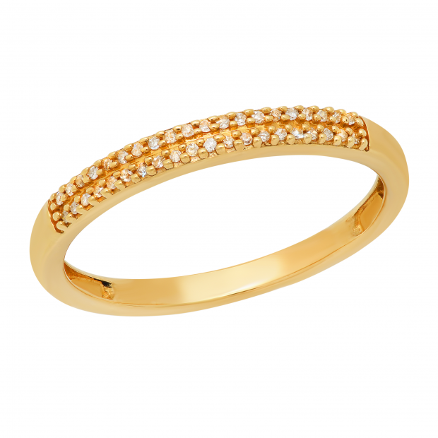 0.10 Carat (ctw) Round White Diamond Ladies Double Row Wedding Band 1/10 CT 10K Yellow Gold