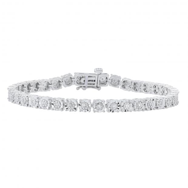 0.25 Carat (ctw) Round White Diamond Ladies Cluster Floral Style Bracelet 1/4 CT Sterling Silver